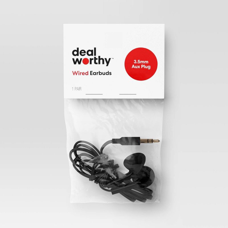 slide 1 of 3, Wired Earbuds - Dealworthy™ Black: 3.5mm Jack In-Ear Headphones, ABS Cushion, 1 ct