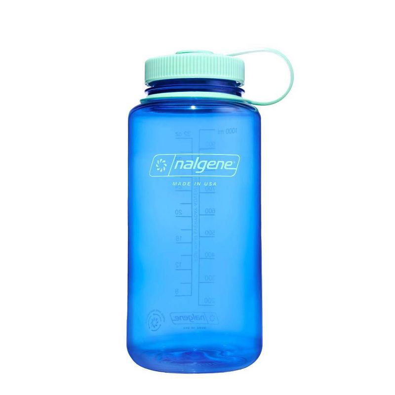 slide 1 of 3, Nalgene 32 fl oz Plastic Wide Mouth Water Bottle - Cornflower: Portable Drinkware, Plastic Lid, 32 fl oz