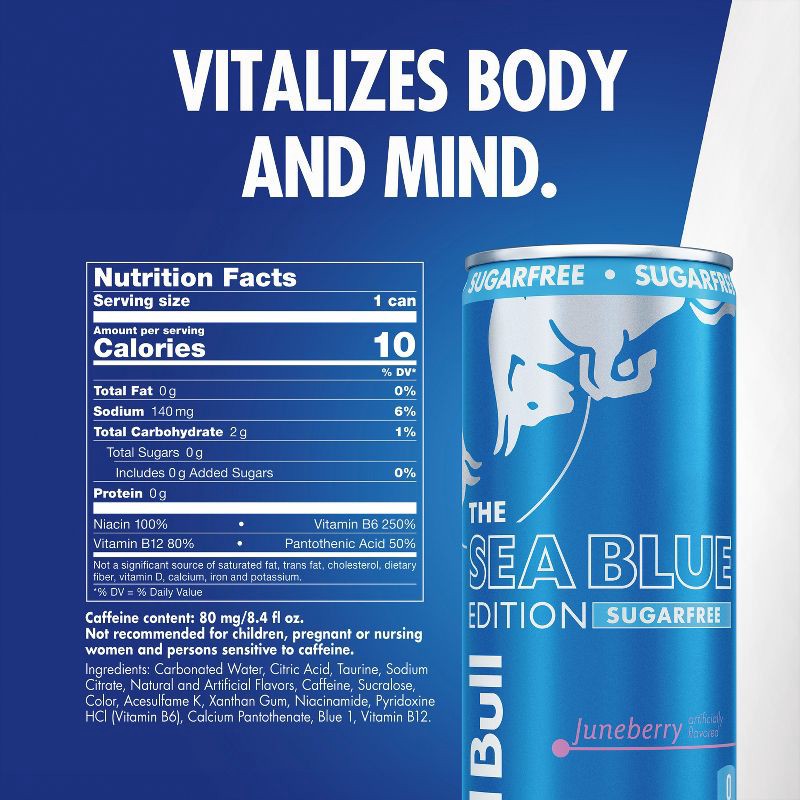 slide 2 of 8, Red Bull Sugarfree Sea Blue Edition Energy Drink - 4pk/8.4 fl oz Cans, 4 ct; 8.4 fl oz