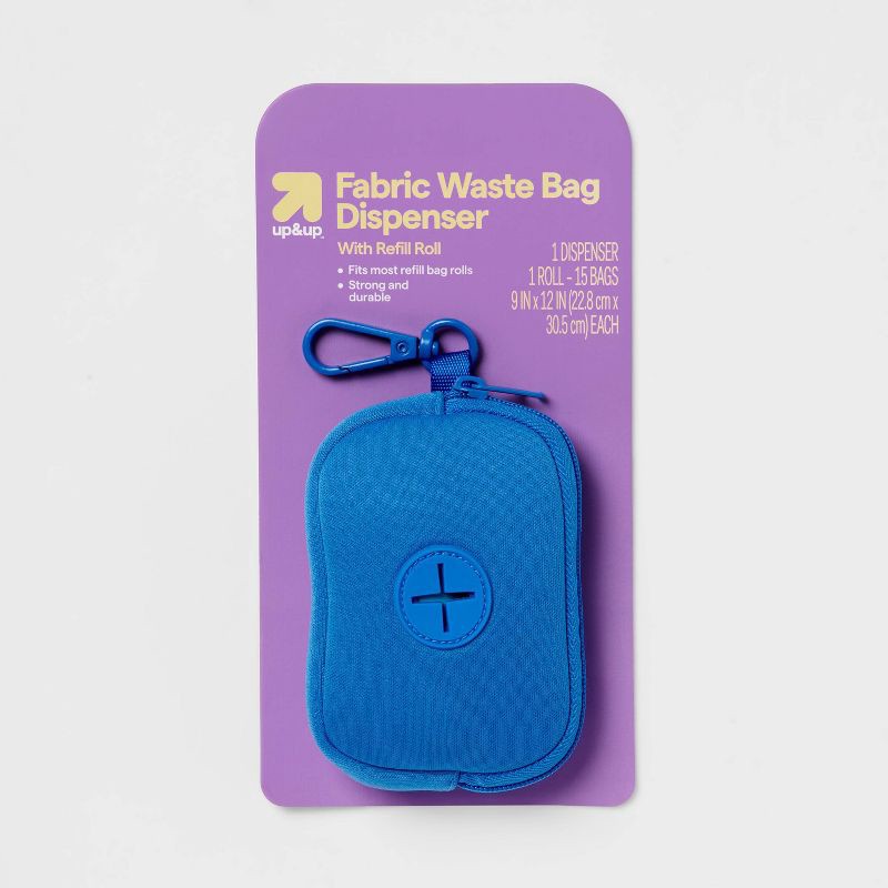 slide 1 of 3, Fabric Dog Waste Bag Holder with Carabiner - 15ct - up&up™, 15 ct