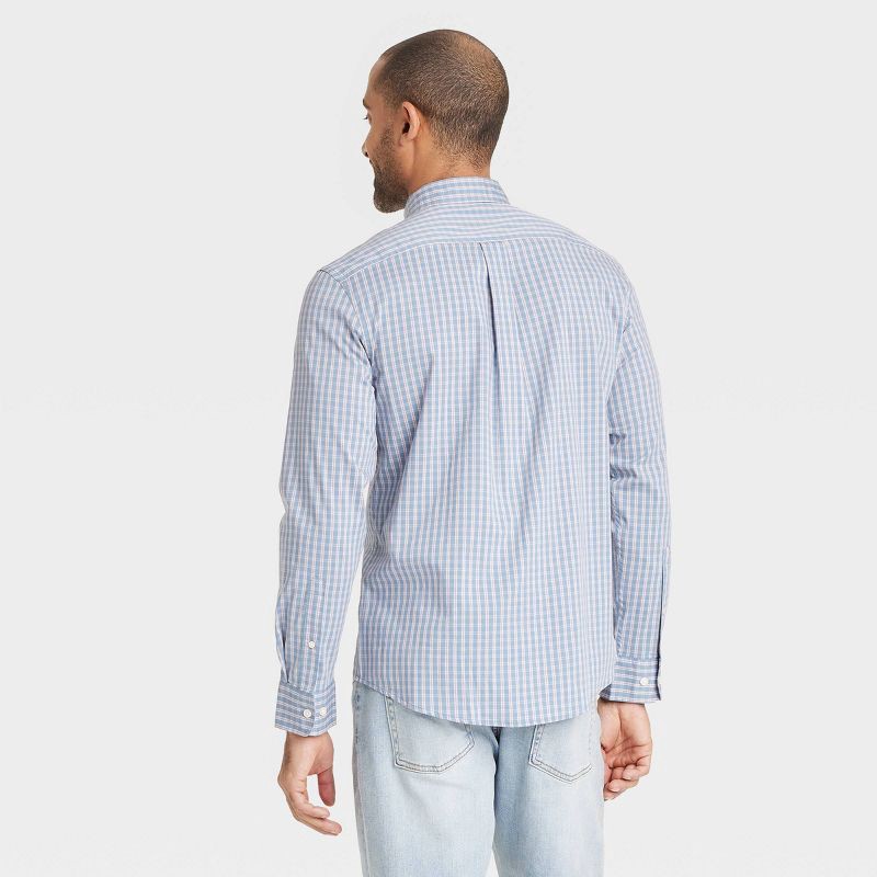 slide 2 of 3, Men's Comfort Wear Long Sleeve Shirt - Goodfellow & Co™ Blue L: Plaid, Lightweight, Button Down, 1 ct