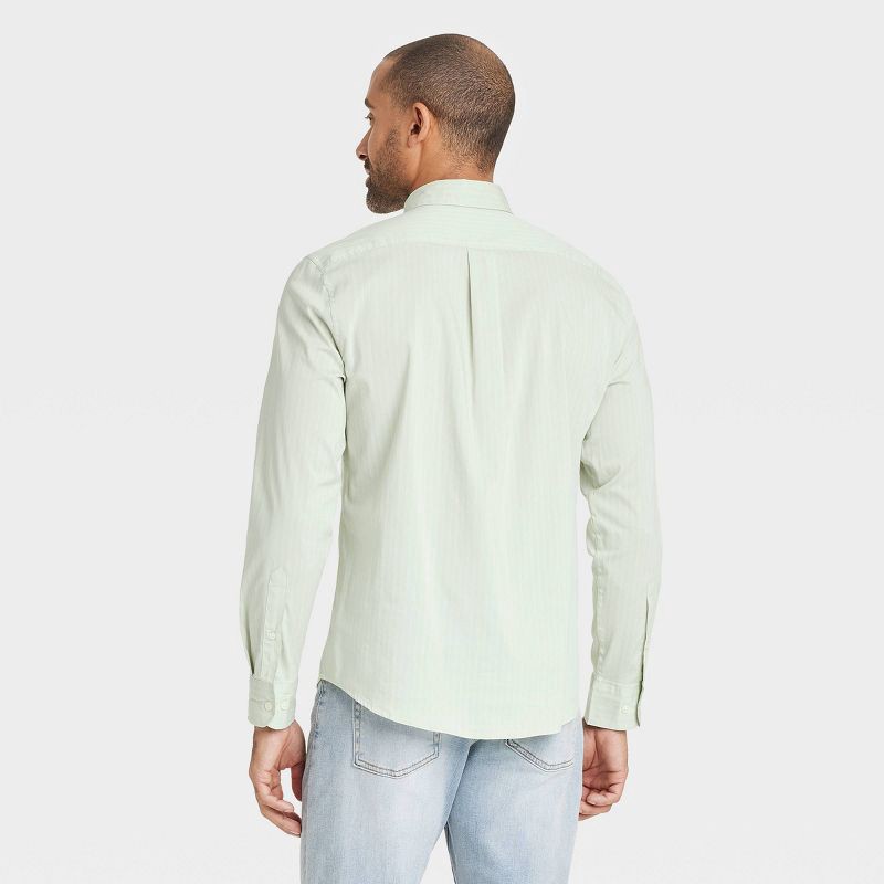 slide 2 of 3, Men's Comfort Wear Long Sleeve Shirt - Goodfellow & Co™ Green M: Stripe Pattern, Button Down, 1 ct