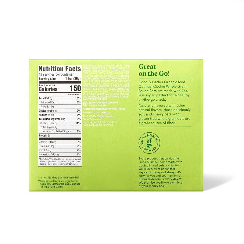 slide 2 of 5, Organic 25% Less Sugar Iced Oatmeal Cookie Whole Grain Baked Bars - 15.24oz - Good & Gather™, 15.24 oz