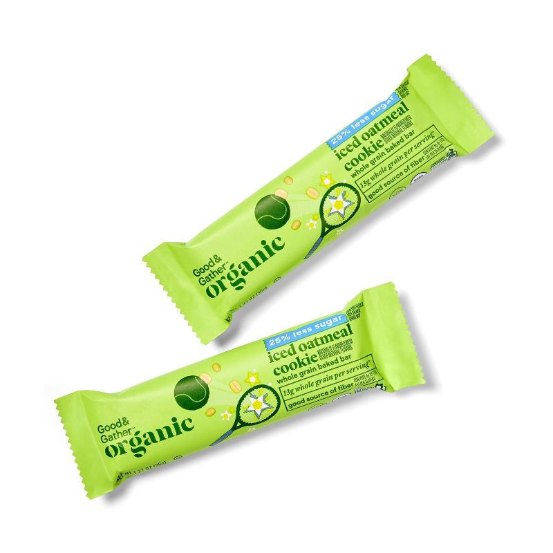 slide 3 of 5, Organic 25% Less Sugar Iced Oatmeal Cookie Whole Grain Baked Bars - 15.24oz - Good & Gather™, 15.24 oz
