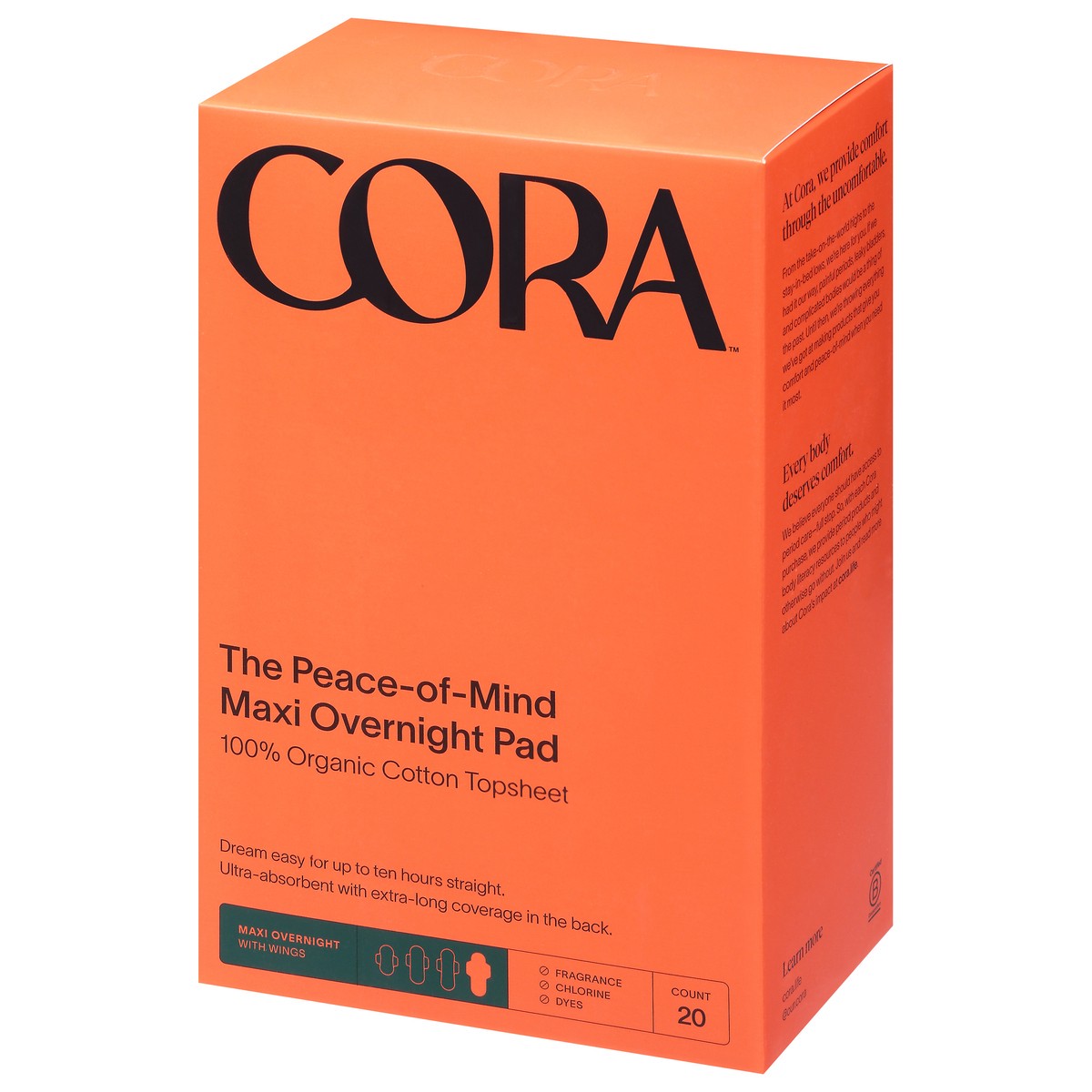 slide 7 of 9, Cora Extra Long The Peace-of-Mind Maxi Overnight Pads 20 ea, 20 ct