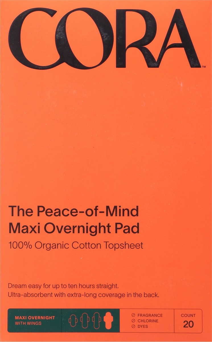 slide 5 of 9, Cora Extra Long The Peace-of-Mind Maxi Overnight Pads 20 ea, 20 ct