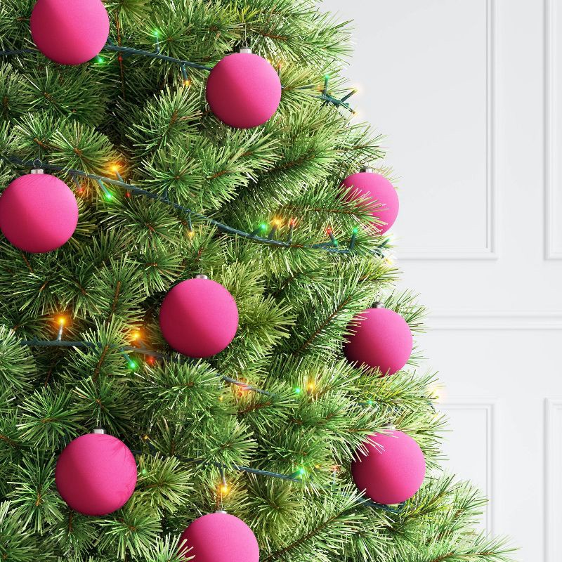 slide 2 of 4, 9ct 80mm Christmas Flocked Ball Ornament Set Pink - Wondershop™, 9 ct