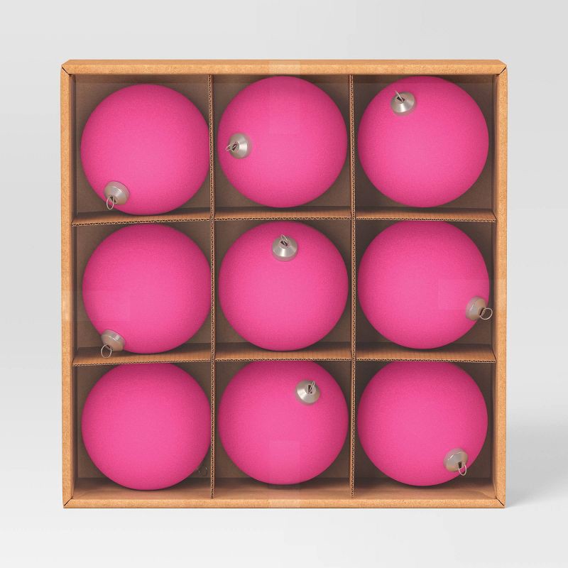slide 3 of 4, 9ct 80mm Christmas Flocked Ball Ornament Set Pink - Wondershop™, 9 ct