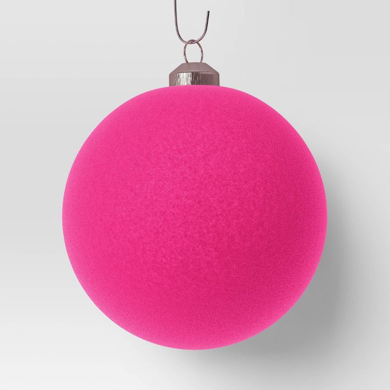 slide 4 of 4, 9ct 80mm Christmas Flocked Ball Ornament Set Pink - Wondershop™, 9 ct