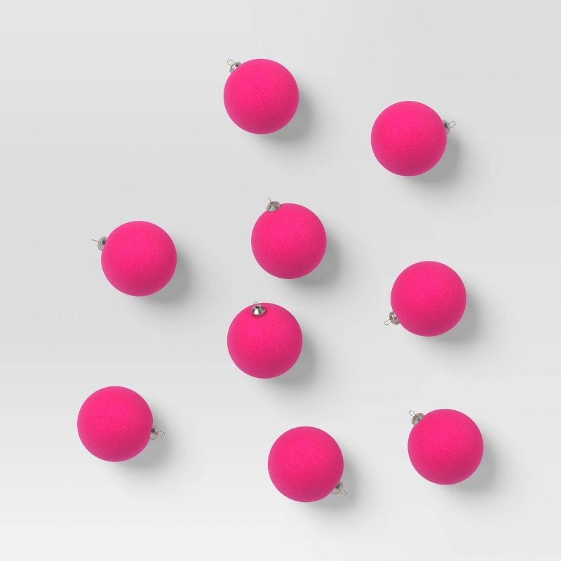 slide 1 of 4, 9ct 80mm Christmas Flocked Ball Ornament Set Pink - Wondershop™, 9 ct