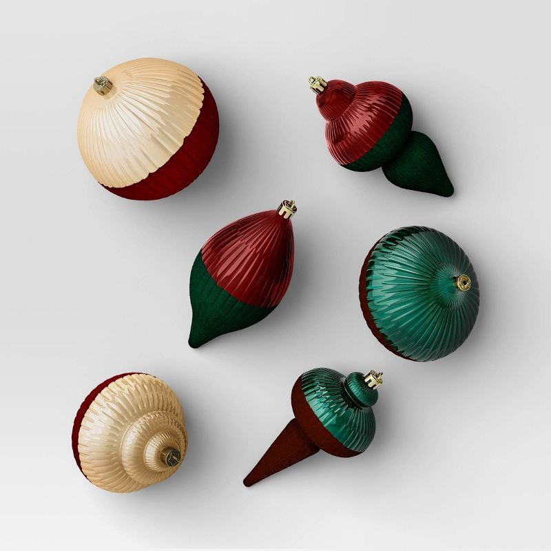 slide 1 of 3, 6ct Christmas Semi Flocking Semi Shiny Red/Green/Gold - Wondershop™, 6 ct