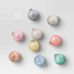 9ct 100mm Christmas Interior Glitter Finish Ornament Set Multi Color - Wondershop™