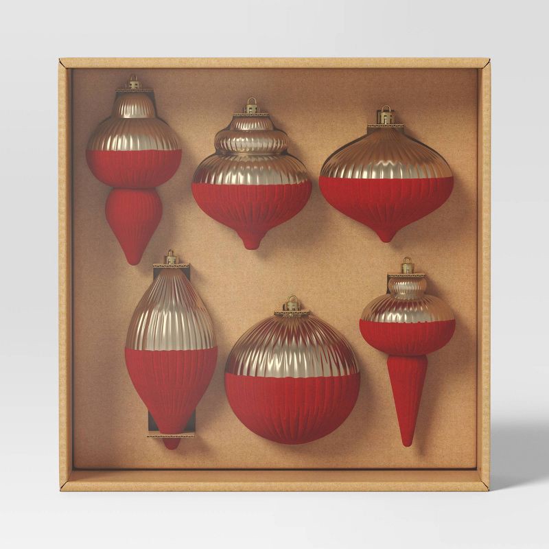 slide 3 of 4, 6ct Christmas Semi Flocking Semi Shiny Red/Gold - Wondershop™, 6 ct