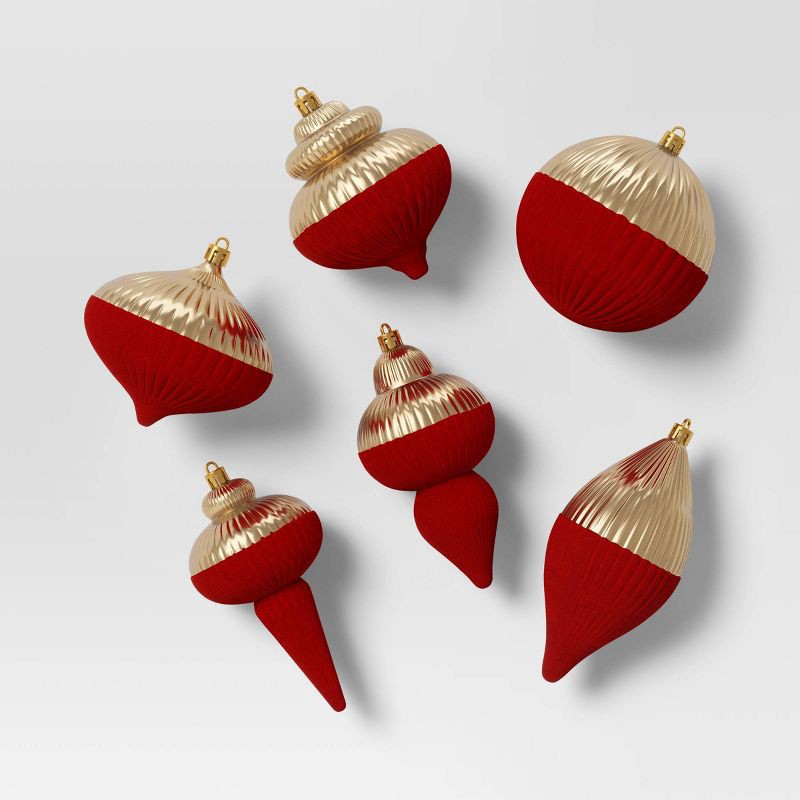 slide 1 of 4, 6ct Christmas Semi Flocking Semi Shiny Red/Gold - Wondershop™, 6 ct