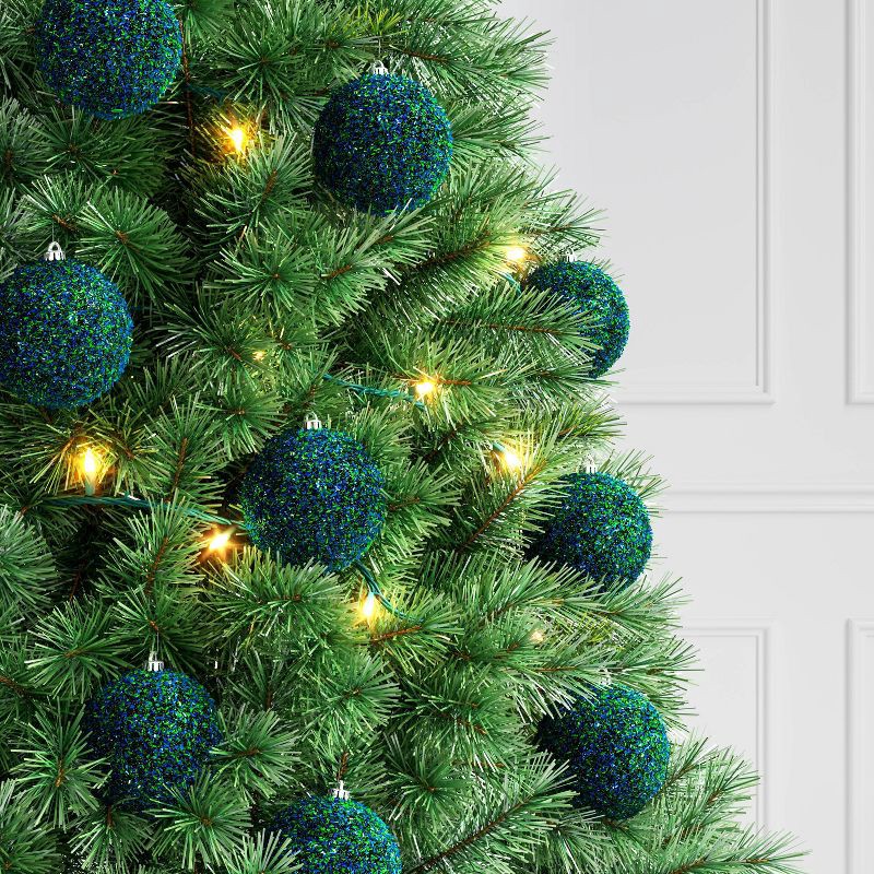 slide 2 of 4, 9ct Christmas Tinsel Ball Ornament Set Blue Green - Wondershop™, 9 ct