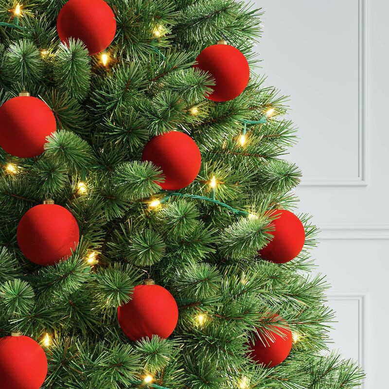 slide 2 of 4, 9ct 80mm Christmas Flocked Ball Ornament Set Red - Wondershop™, 9 ct