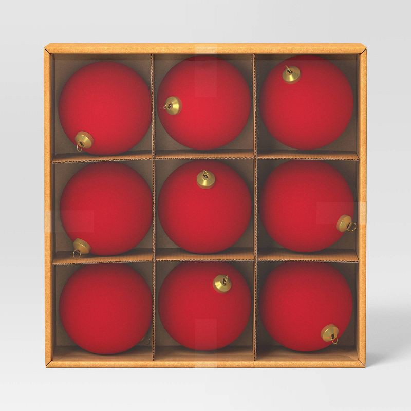 slide 3 of 4, 9ct 80mm Christmas Flocked Ball Ornament Set Red - Wondershop™, 9 ct