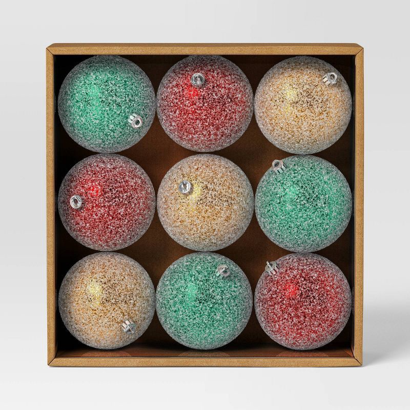 slide 3 of 4, 9ct 100mm Christmas Ornament Set Iced Green/Champagne/Red - Wondershop™, 9 ct