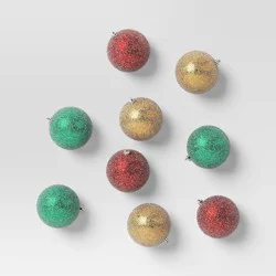 9ct 100mm Christmas Ornament Set Iced Green/Champagne/Red - Wondershop™
