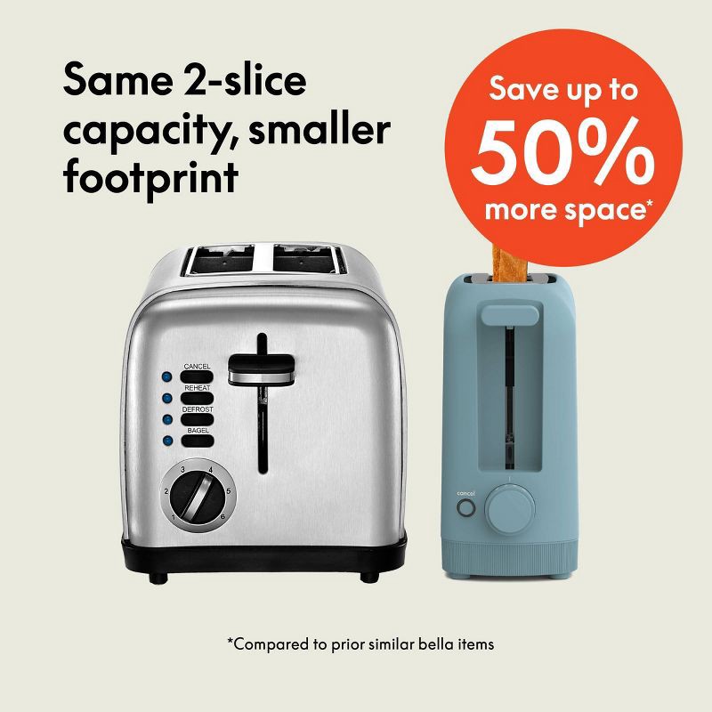 slide 2 of 8, bella Housewares bella 2-Slice Slim Toaster Surf: Metal, 900W, 2-Year Warranty, Spot Clean, 6.85" H, 3.58" D, 14.88" W, 1.98 lbs, Blue, 1.98 lb