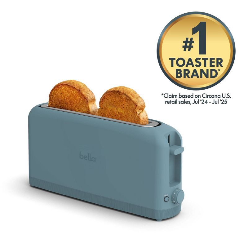 slide 3 of 8, bella Housewares bella 2-Slice Slim Toaster Surf: Metal, 900W, 2-Year Warranty, Spot Clean, 6.85" H, 3.58" D, 14.88" W, 1.98 lbs, Blue, 1.98 lb