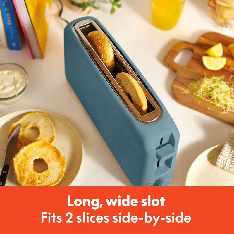 slide 4 of 8, bella Housewares bella 2-Slice Slim Toaster Surf: Metal, 900W, 2-Year Warranty, Spot Clean, 6.85" H, 3.58" D, 14.88" W, 1.98 lbs, Blue, 1.98 lb