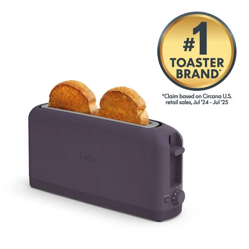 slide 3 of 9, bella Housewares bella 2-Slice Slim Toaster Plum: Metal, 900W, 2-Year Warranty, Spot Clean, 6.85" H, 3.58" D, 14.88" W, 1.98 lbs, 1.98 lb
