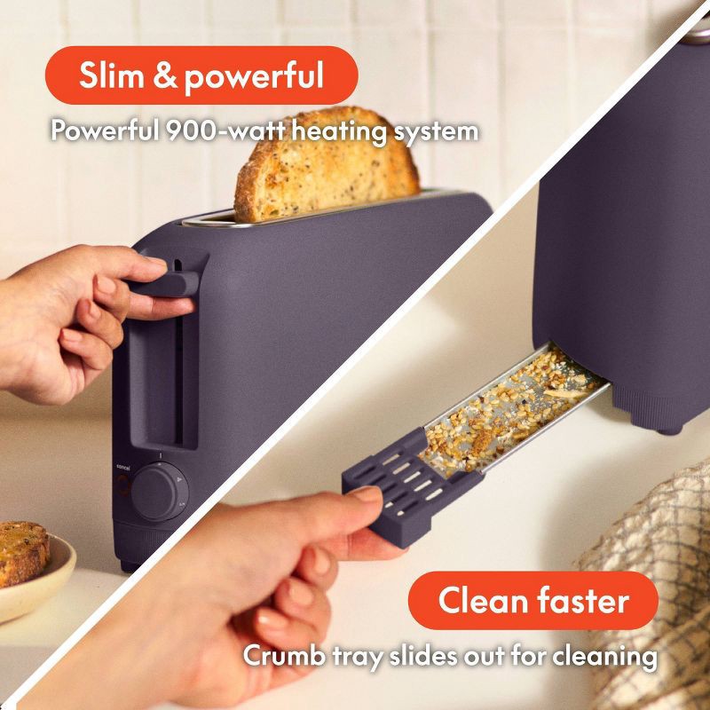 slide 6 of 9, bella Housewares bella 2-Slice Slim Toaster Plum: Metal, 900W, 2-Year Warranty, Spot Clean, 6.85" H, 3.58" D, 14.88" W, 1.98 lbs, 1.98 lb