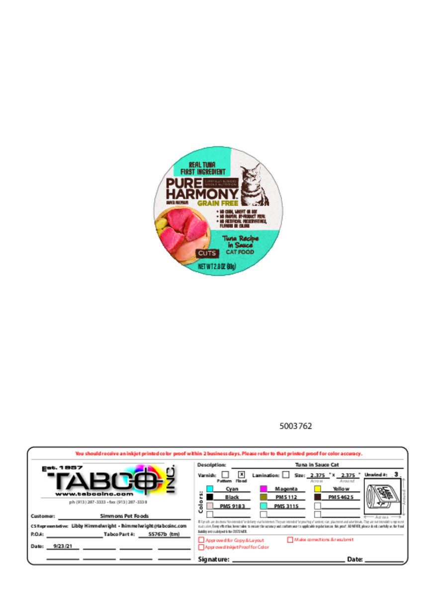 slide 15 of 16, Pure Harmony Super Premium Cuts Grain Free Tuna Recipe in Sauce Cat Food 2.8 oz, 2.79 oz