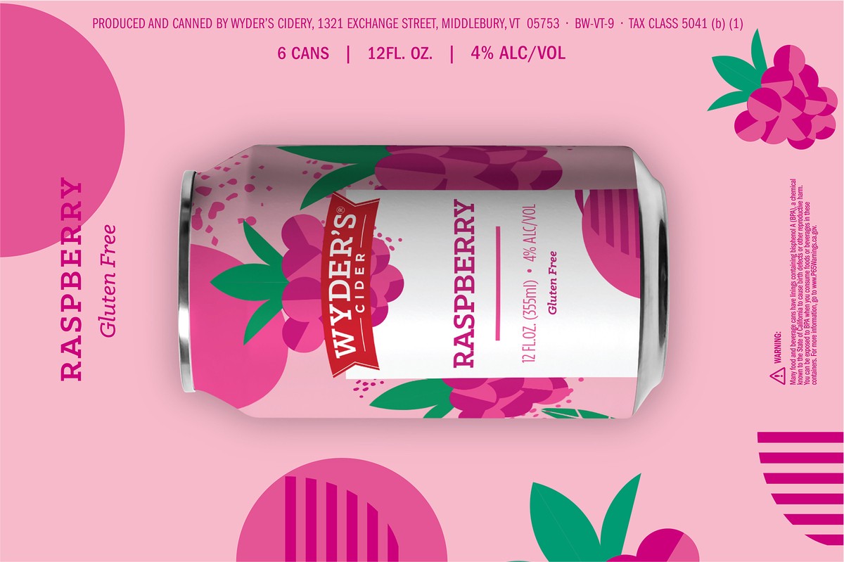 slide 3 of 8, Wyder's Wyders Wyder's Raspberry Hard Cider - 6pk/12 fl oz Cans, 6 ct; 12 fl oz