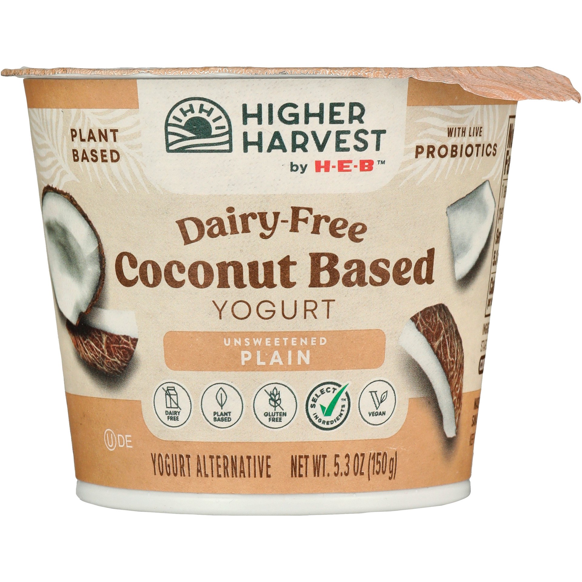 slide 1 of 1, Higher Harvest by H-E-B Dairy Free Coconut-Based Yogurt – Unsweetened Plain, 5.3 oz