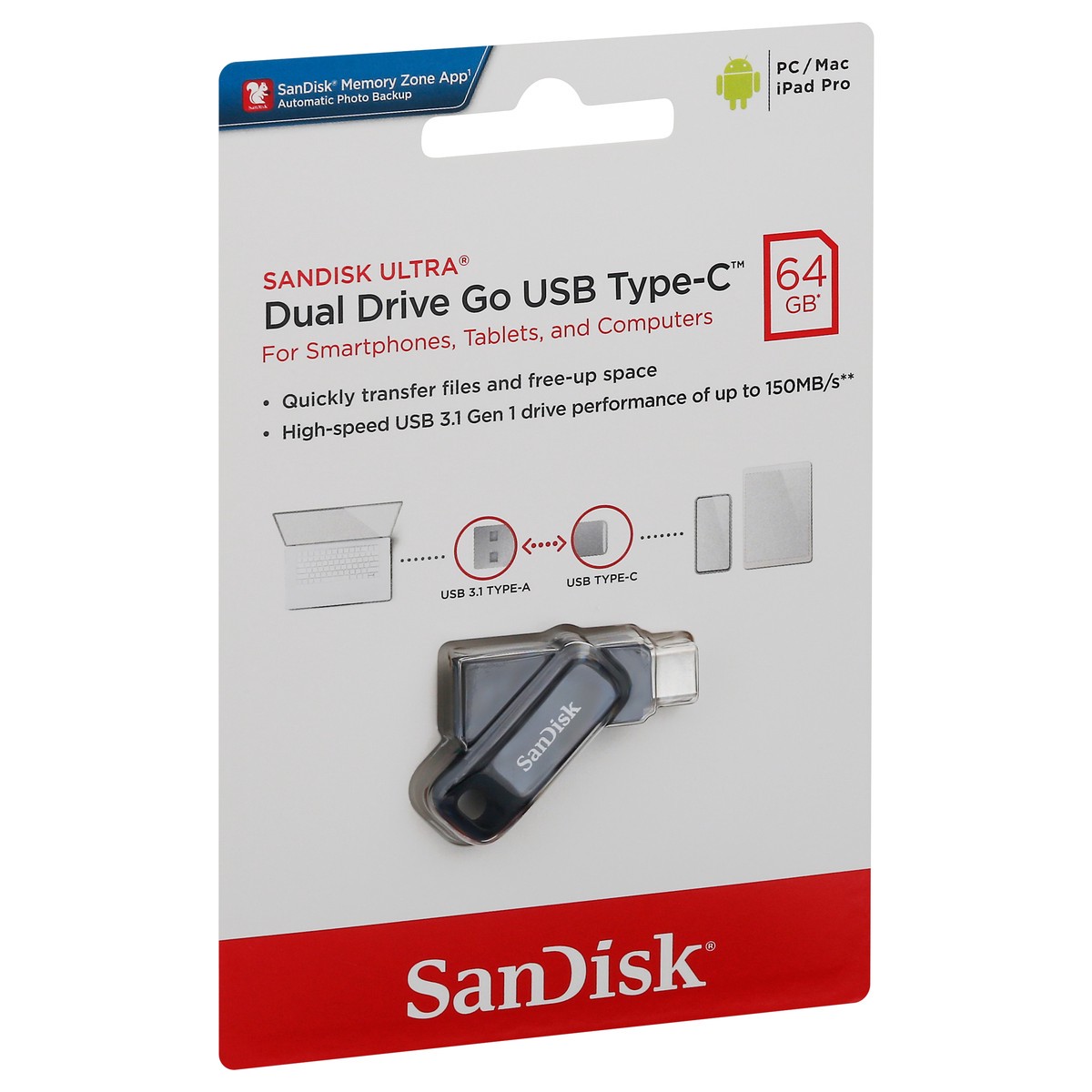 slide 5 of 9, SanDisk Ultra 64 GB Dual Drive Go USB Type-C Flash Drive 1 ea Card, 64 GB