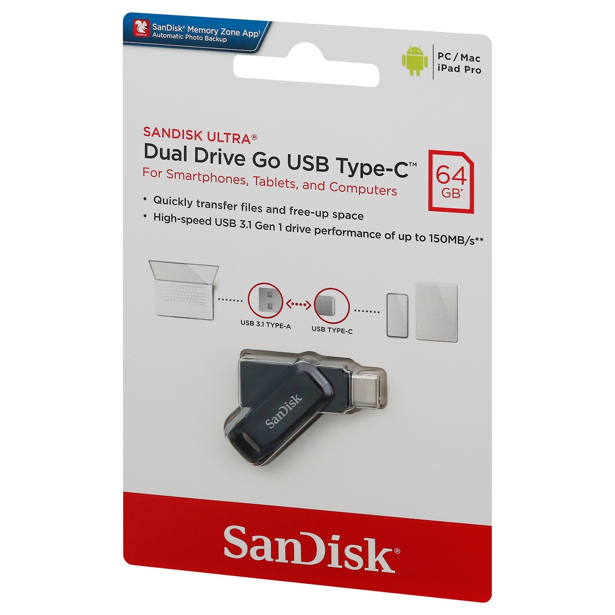 slide 2 of 9, SanDisk Ultra 64 GB Dual Drive Go USB Type-C Flash Drive 1 ea Card, 64 GB