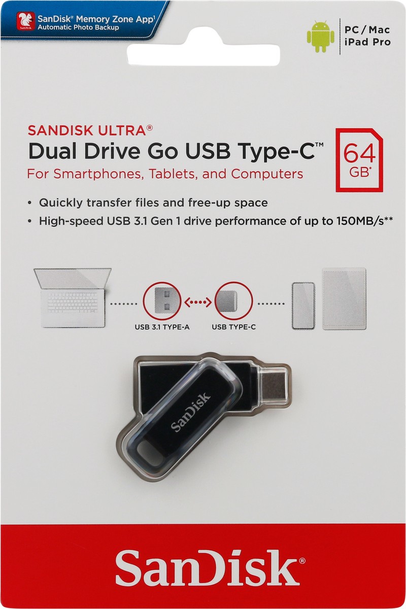 slide 8 of 9, SanDisk Ultra 64 GB Dual Drive Go USB Type-C Flash Drive 1 ea Card, 64 GB