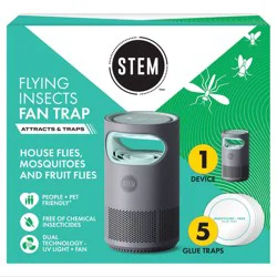 STEM Electric Fan Fruit Fly, Gnat & Fly Trap Starter Kit - 1 Unit + 5 Glue Traps: Non-Toxic, Safe for Kids & Pets, Electric Powered