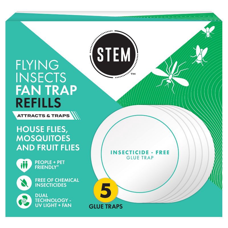 slide 1 of 12, STEM Electric Fan Gnat & Fly Trap Refills - 5 Glue Traps: Electronic Pest Control, Non-Toxic, Safe for Kids and Pets, Indoor Use, 1 ct