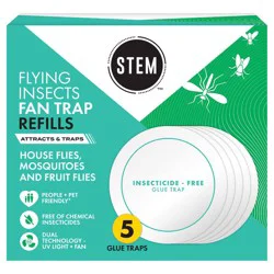STEM Electric Fan Fly & Gnat Trap Indoor Refills - 5 Glue Traps: Electronic Pest Control, Non-Toxic, Safe for Kids and Pets, Indoor Use