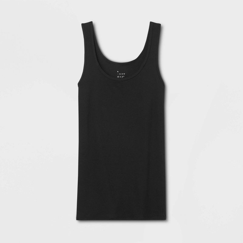 slide 4 of 4, Women's Slim Fit Layered Tank Top - A New Day™ Black XS: Cotton Modal Blend, Scoopneck, Pullover Style, 1 ct