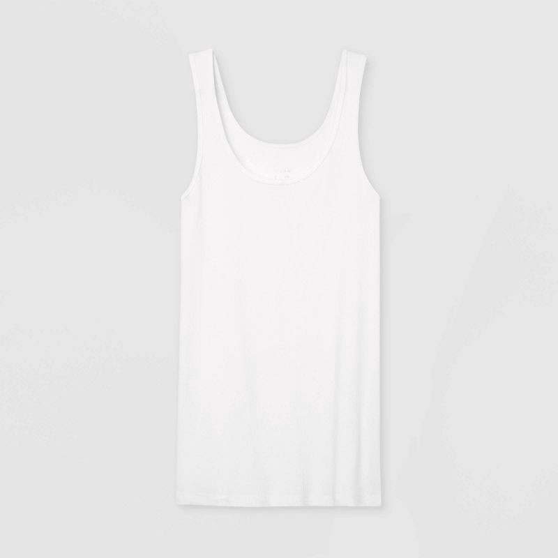 slide 4 of 4, Women's Slim Fit Layered Tank Top - A New Day™ White S: Cotton Modal Blend, Scoopneck, Pullover Style, 1 ct