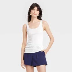 Women's Slim Fit Layered Tank Top - A New Day™ White M: Cotton Modal Blend, Scoopneck, Pullover Style
