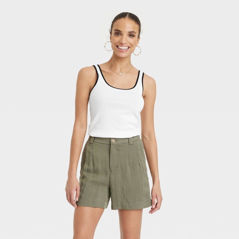 slide 1 of 4, Women's Slim Fit Layered Tank Top - A New Day™ White/Black L: Cotton Modal Blend, Scoopneck, Sleeveless Pullover, 1 ct