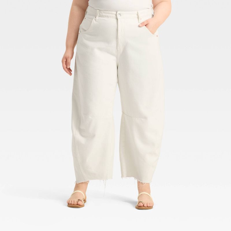 slide 1 of 3, Women's High-Rise Curved Leg Barrel Jeans - Universal Thread™ White 17, 1 ct