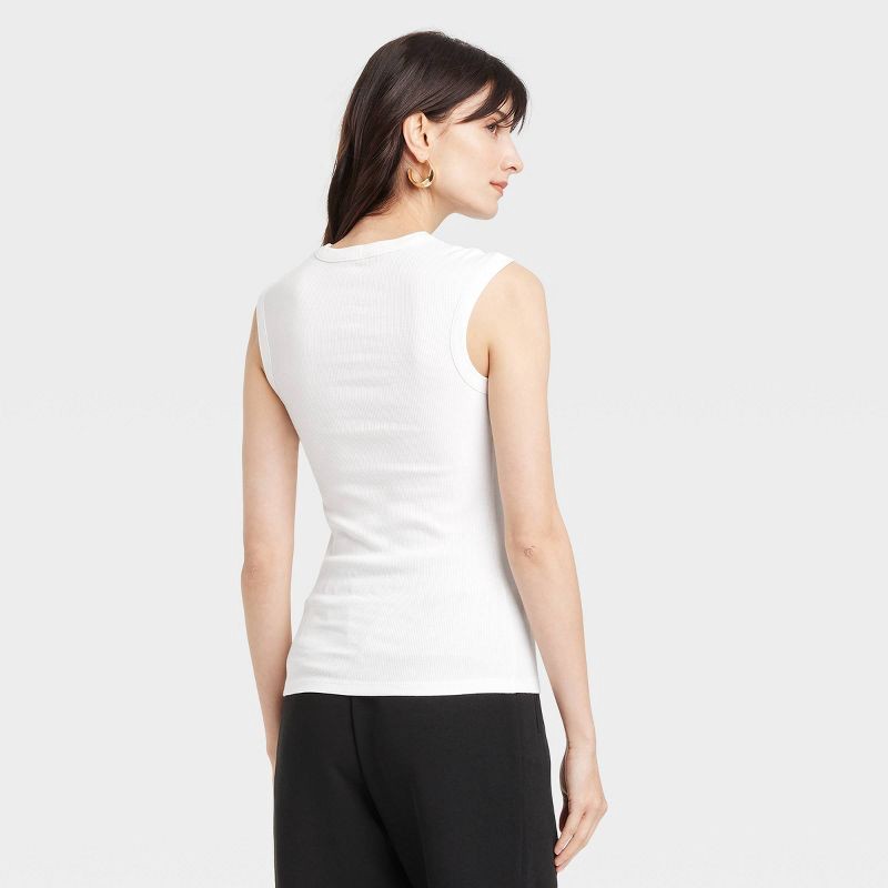 slide 2 of 4, Women's Ribbed Muscle Tank Top - A New Day™ White S: Cotton-Modal Blend, Midweight, Crew Neck, Pullover, At Hip Length, 1 ct