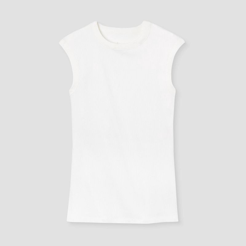 slide 4 of 4, Women's Ribbed Muscle Tank Top - A New Day™ White S: Cotton-Modal Blend, Midweight, Crew Neck, Pullover, At Hip Length, 1 ct