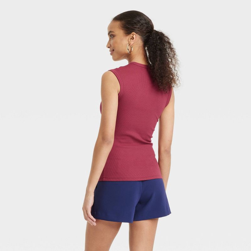 slide 2 of 4, Women's Ribbed Muscle Tank Top - A New Day™ Dark Pink XS: Cotton Modal Blend, Crew Neck, Pullover Style, 1 ct