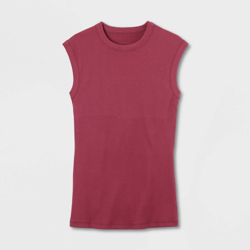 slide 4 of 4, Women's Ribbed Muscle Tank Top - A New Day™ Dark Pink XS: Cotton Modal Blend, Crew Neck, Pullover Style, 1 ct