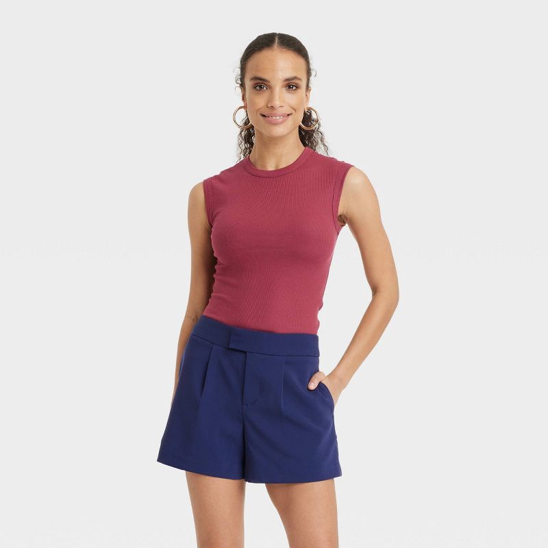 slide 1 of 4, Women's Ribbed Muscle Tank Top - A New Day™ Dark Pink XS: Cotton Modal Blend, Crew Neck, Pullover Style, 1 ct