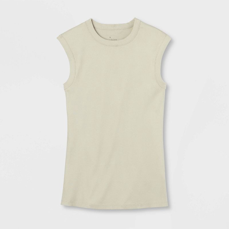 slide 4 of 4, Women's Ribbed Muscle Tank Top - A New Day™ Light Green S: Cotton Modal Blend, Midweight, Crew Neck, 1 ct