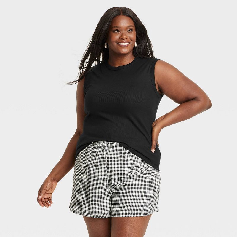 slide 1 of 3, Women's Ribbed Muscle Tank Top - A New Day™ Black XXL: Cotton Modal Blend, Midweight, Crew Neck, Pullover, 1 ct