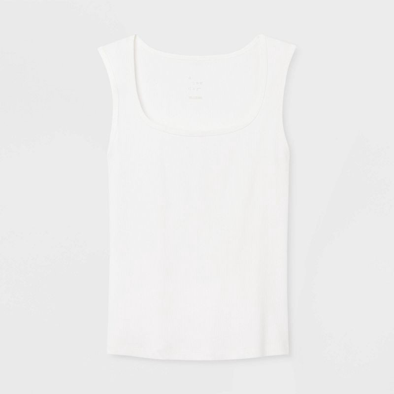 slide 4 of 4, Women's Ribbed Tank Top - A New Day™ White L: Cotton Modal Blend, Squareneck, Sleeveless, Pullover, Midweight Fabric, 1 ct